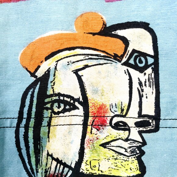 Picasso Cubism Modern Art VTG 80s Linen Jacket Kaktus Wearable Art Shacket Sz M - Picture 4 of 13